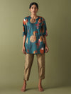 Printed Pin Tucks Tunic - Teal