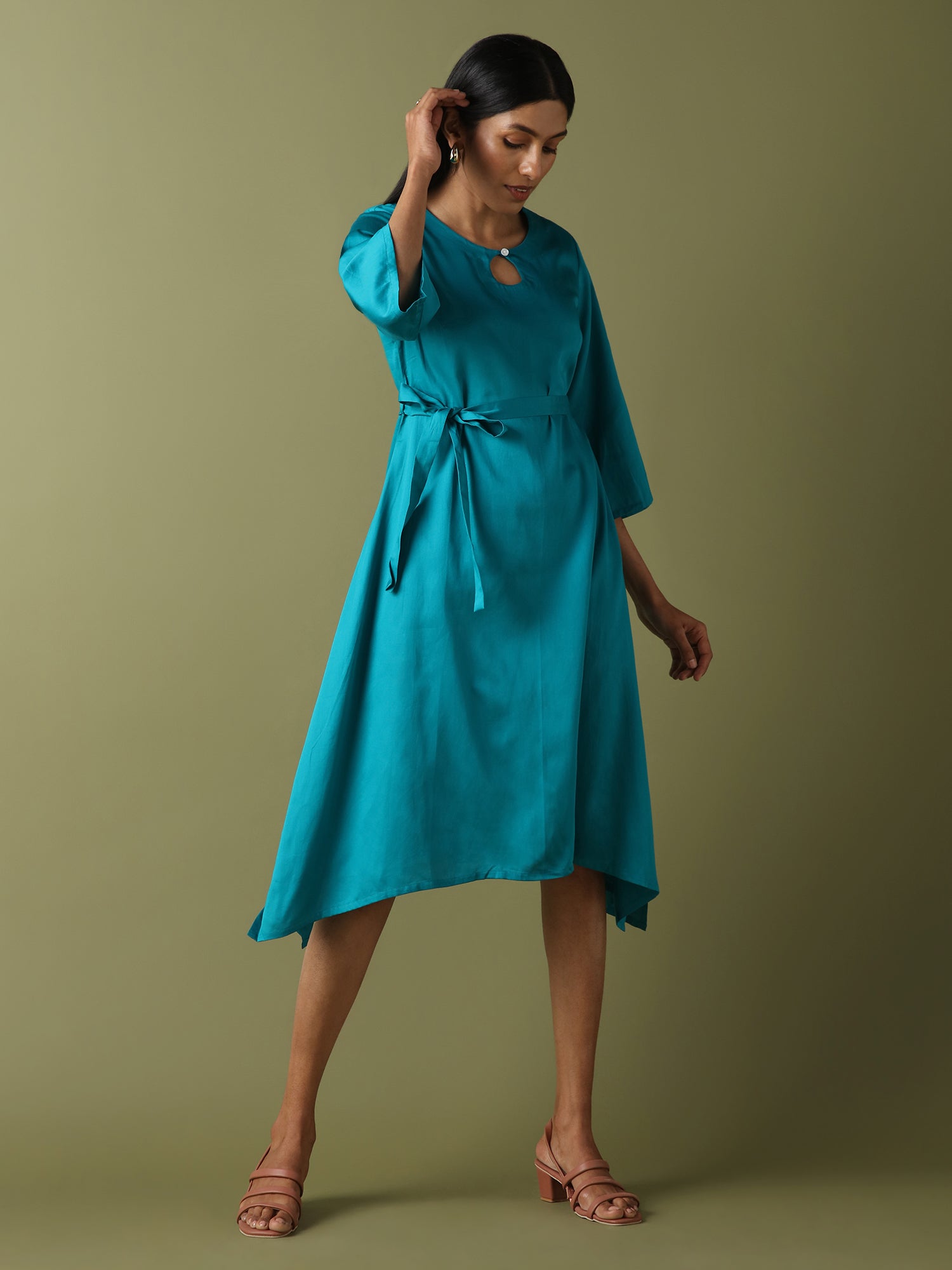 green emerald velvet dress Blythe Cotton Handkerchief Hem Midaxi Dress - Green | Disturbia main image 1