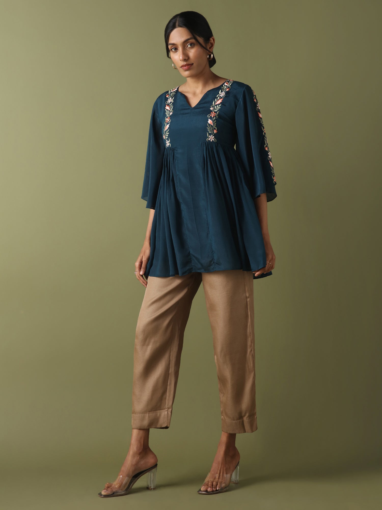 Embroidered Tunic Teal – Dhwani Choksi