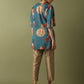 Printed Pin Tucks Tunic - Teal