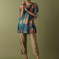 Printed Pin Tucks Tunic - Teal