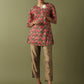 Printed Pin Tucks Tunic - Olive
