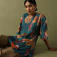 Printed Pin Tucks Tunic - Teal