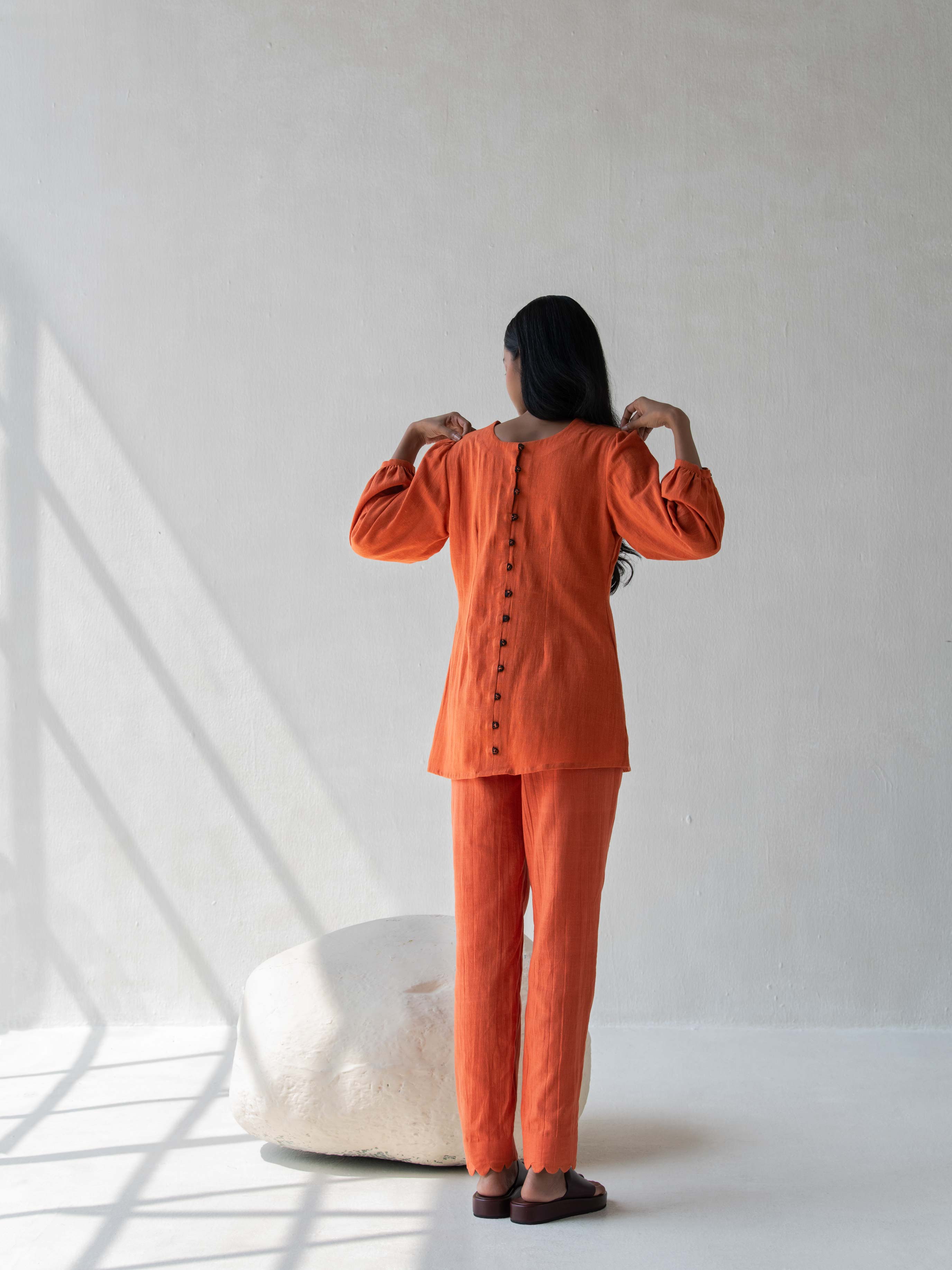 Scalloped Straight Pants - Orange – Dhwani Choksi