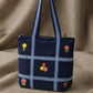 Floral Grid Denim Tote Bag
