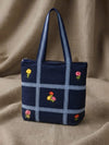Floral Grid Denim Tote Bag